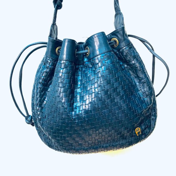 Vtg Etienne Aigner Drawstring Woven Shoulder Bag - Picture 3 of 11